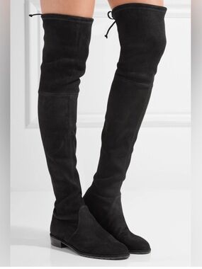 Stuart Weitzman Black Suede Over-the-Knee Boots with Tie